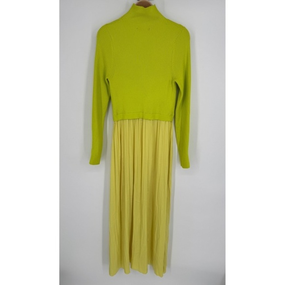 Anthropologie Thea Twofer Sweater Dress‎ L Chartreuse Yellow Ribbed Maxi Pleated - Picture 7 of 12